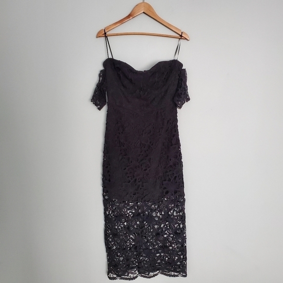 NEW J.O.A. Black Embroidered Eyelet Off Shoulder Dress - Picture 3 of 6